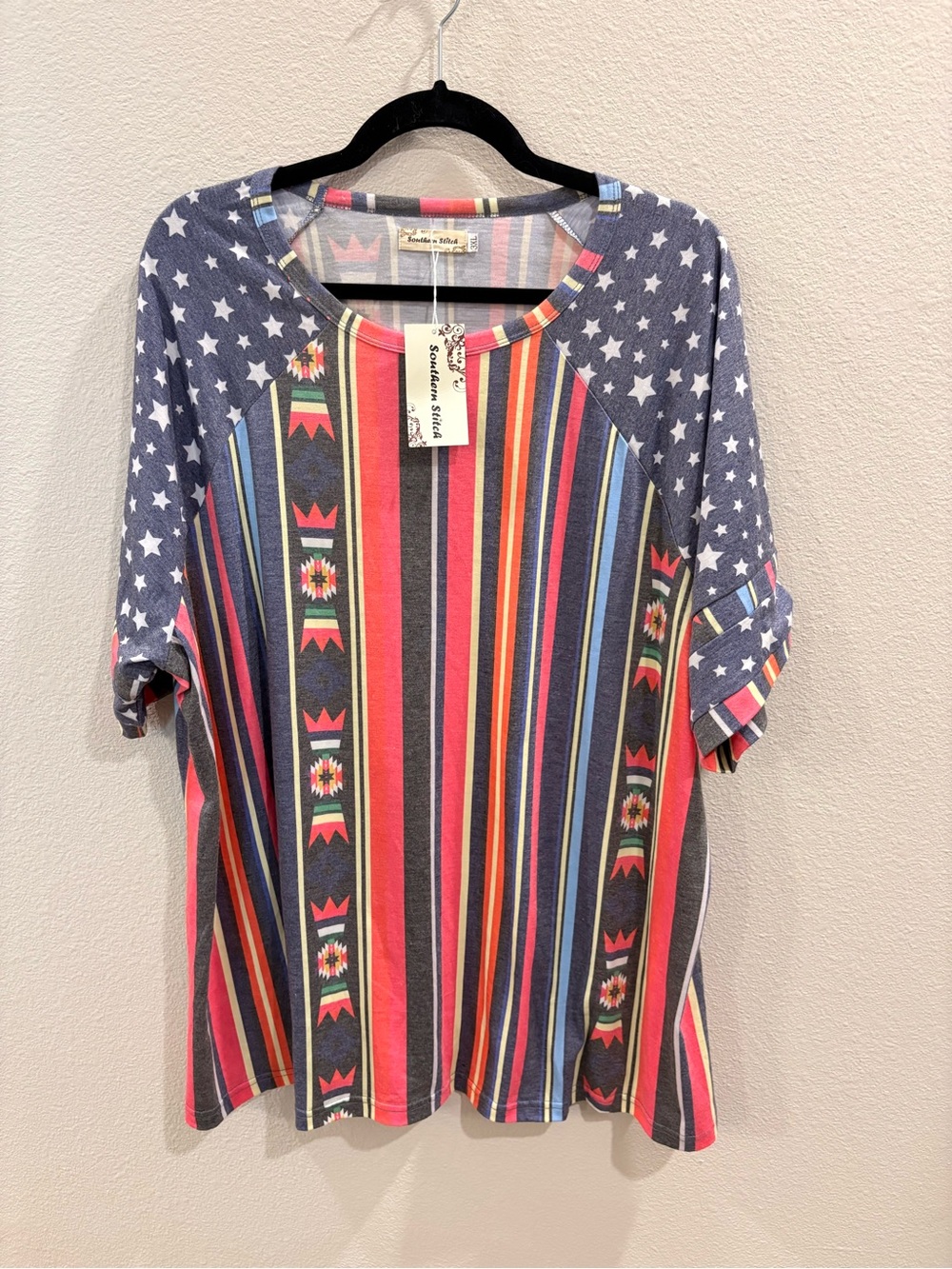 Southern Stitch Multicolor Stripe & Star Raglan Short Sleeve Tee